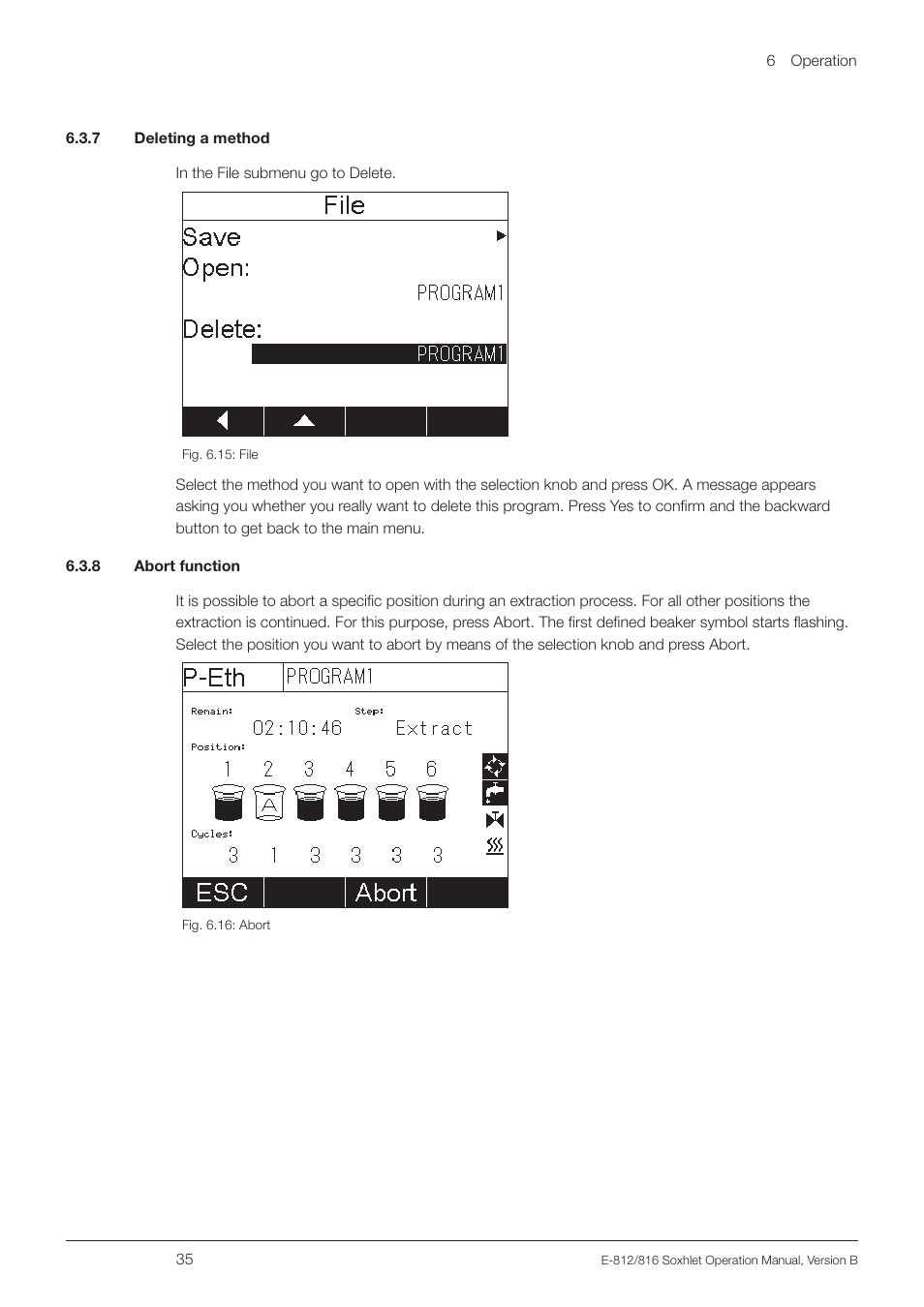 7 deleting a method, 8 abort function, 7 deleting a method 6.3.8 abort function | BUCHI Extraction Unit E-816 SOX User Manual | Page 35 / 56