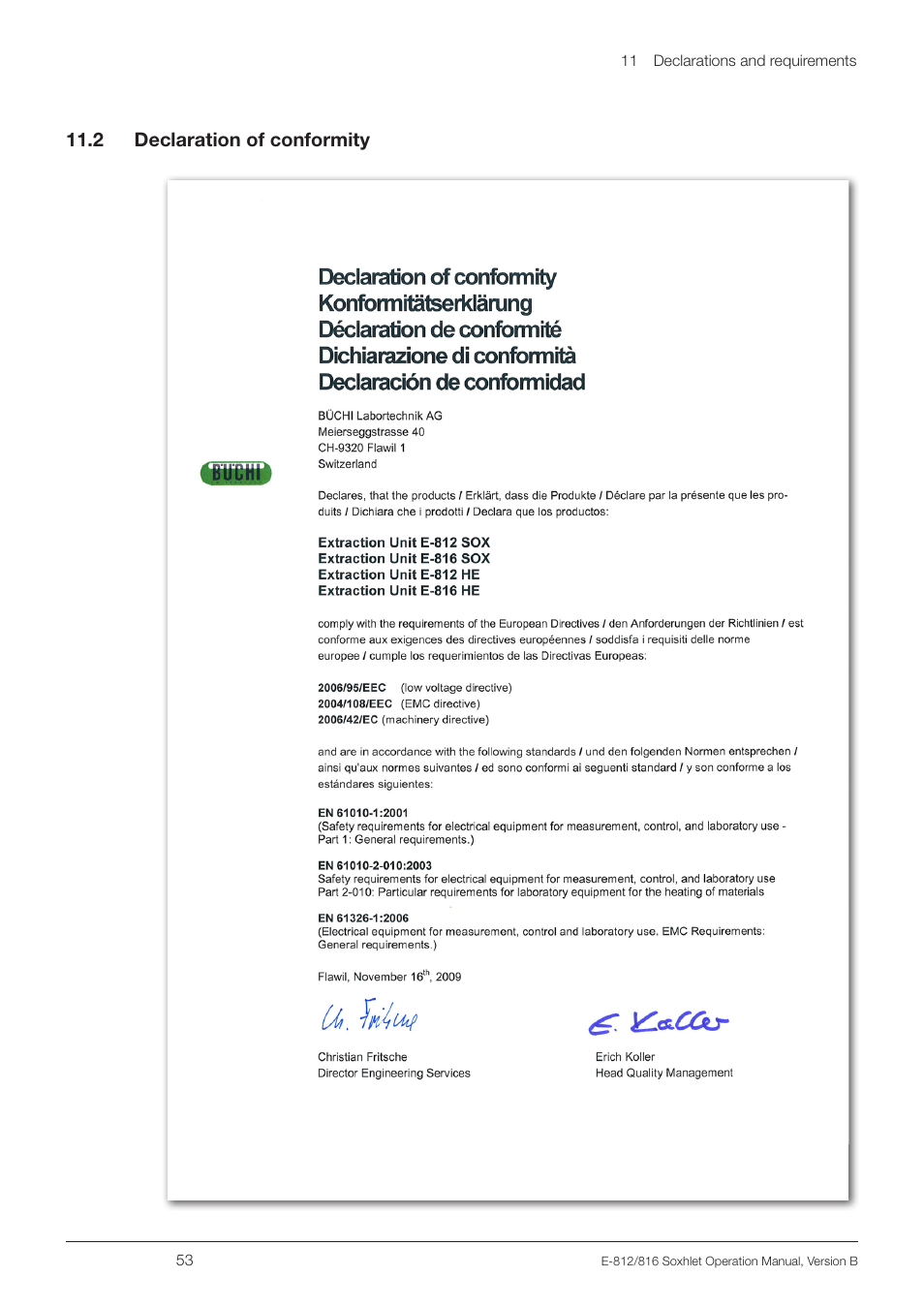 2 declaration of conformity | BUCHI Extraction Unit E-816 SOX User Manual | Page 53 / 56