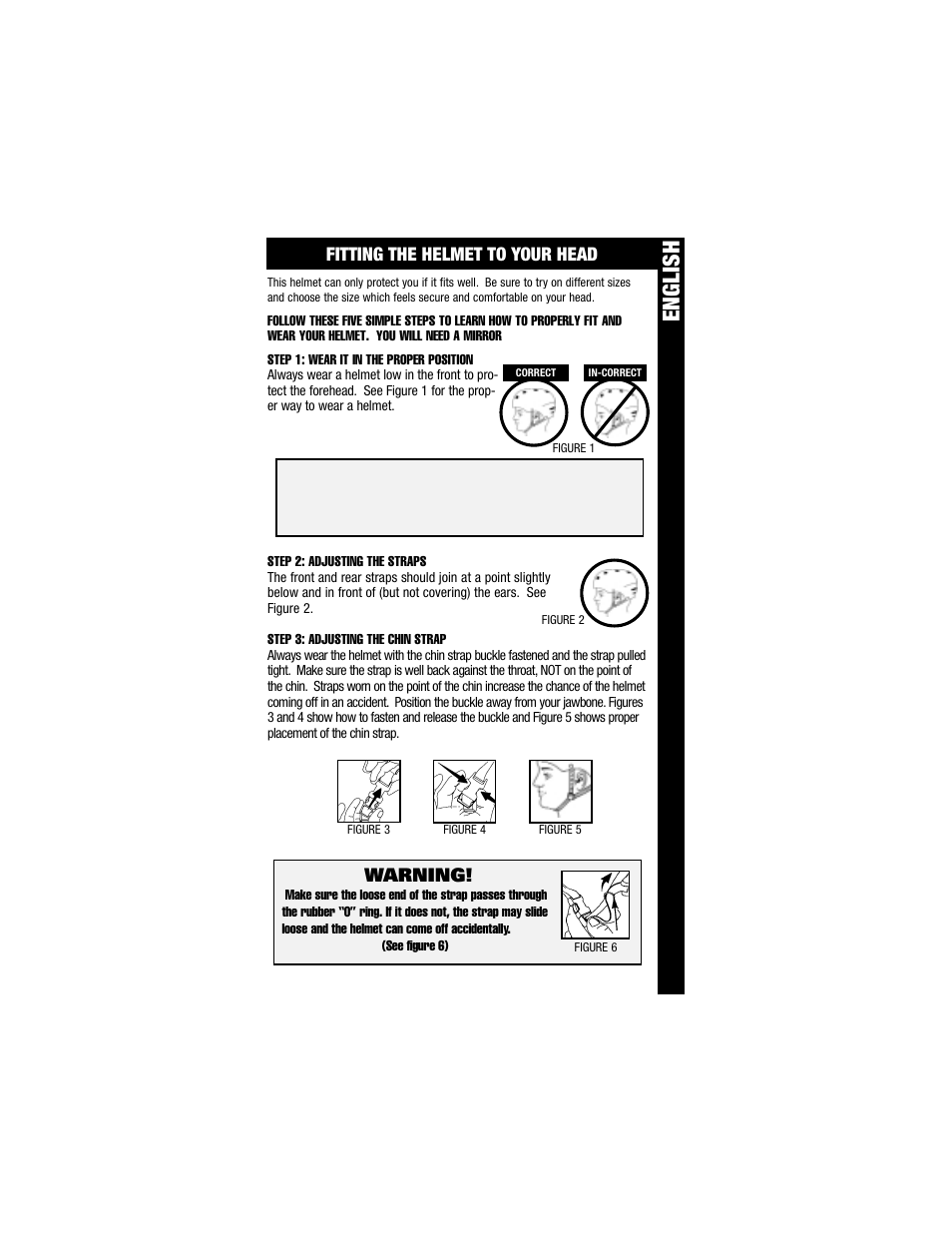 English, Fitting the helmet to your head, Warning | Bell Sports BELL Trailrider Helmet User Manual | Page 3 / 5