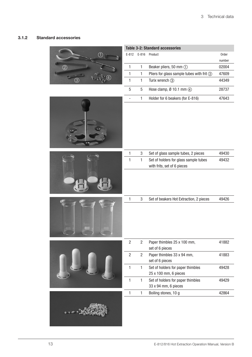 2 standard accessories | BUCHI Extraction Unit E-816 HE User Manual | Page 13 / 56