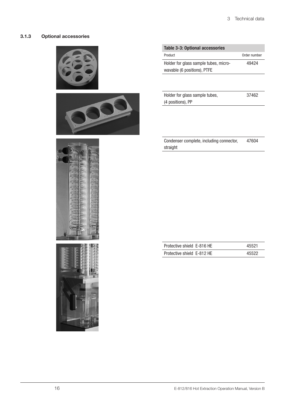 3 optional accessories | BUCHI Extraction Unit E-816 HE User Manual | Page 16 / 56