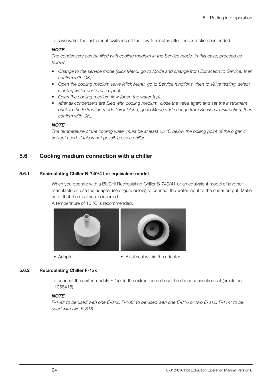 6 cooling medium connection with a chiller, 2 recirculating chiller f-1xx, Cooling medium connection with a chiller | 5 .6 cooling medium connection with a chiller | BUCHI Extraction Unit E-816 HE User Manual | Page 24 / 56