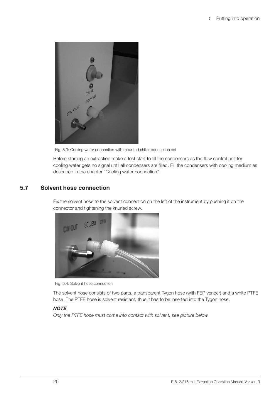 7 solvent hose connection, Solvent hose connection, 5 .7 solvent hose connection | BUCHI Extraction Unit E-816 HE User Manual | Page 25 / 56