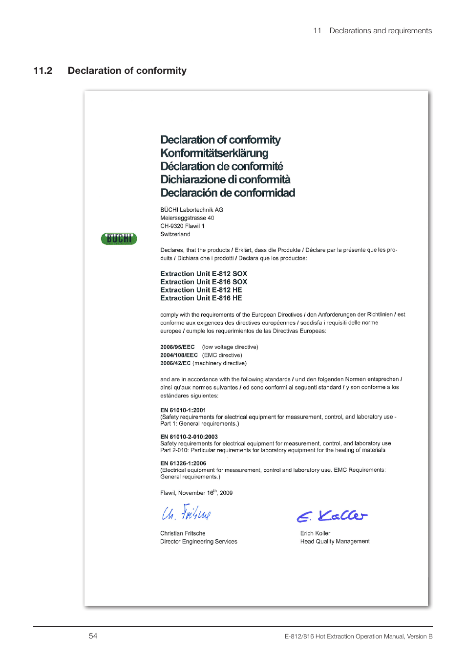 2 declaration of conformity | BUCHI Extraction Unit E-816 HE User Manual | Page 54 / 56