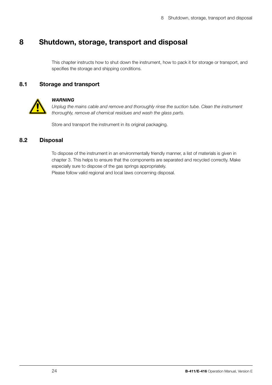 8shutdown, storage, transport and disposal | BUCHI Hydrolysis Unit B-411 User Manual | Page 24 / 30