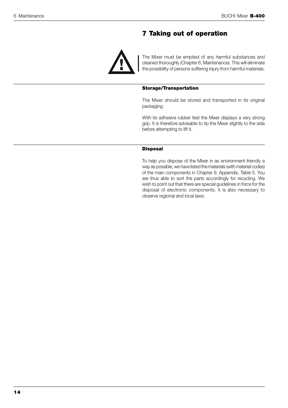 7 taking out of operation | BUCHI Mixer B-400 User Manual | Page 16 / 25