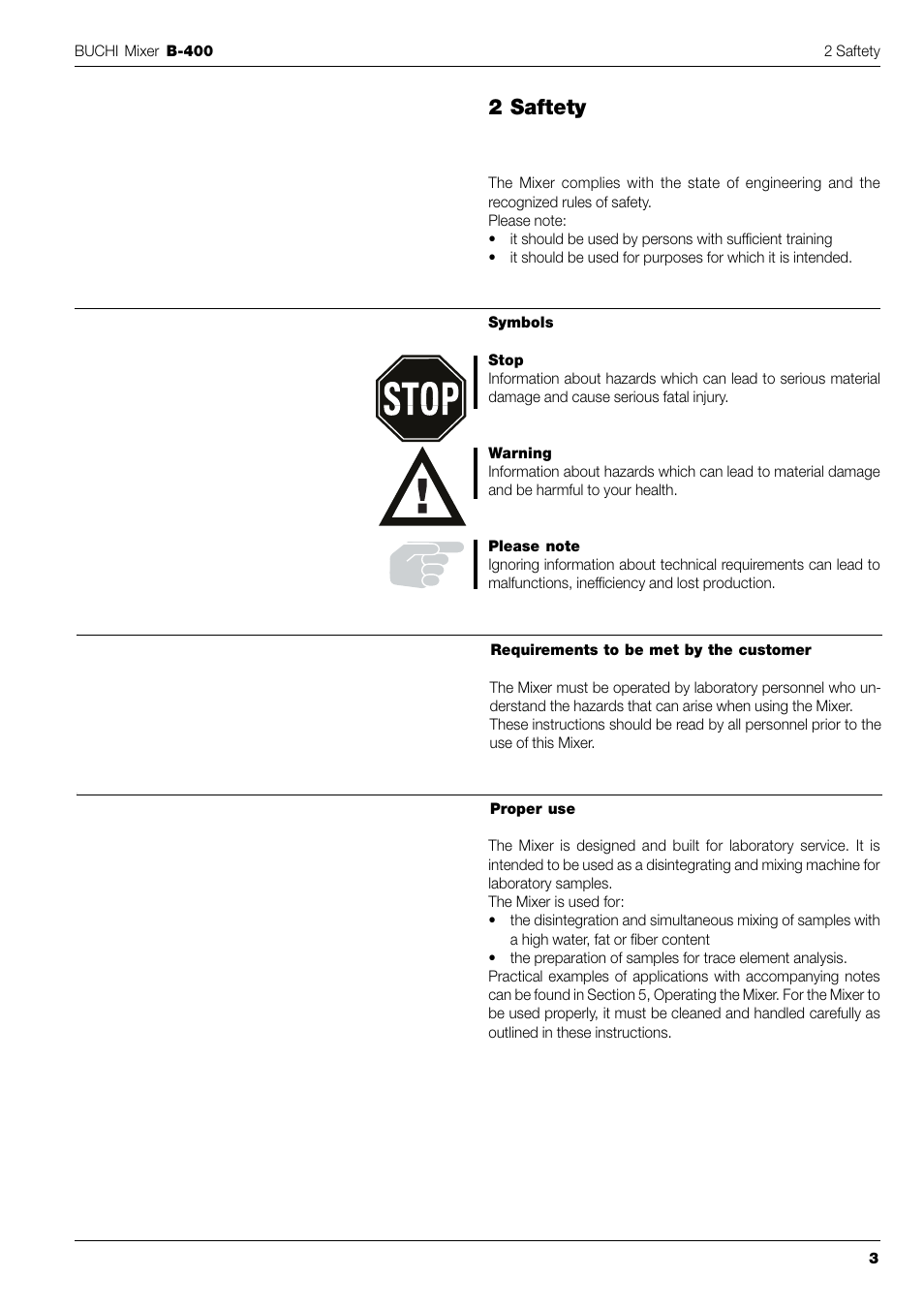2 saftety | BUCHI Mixer B-400 User Manual | Page 5 / 25
