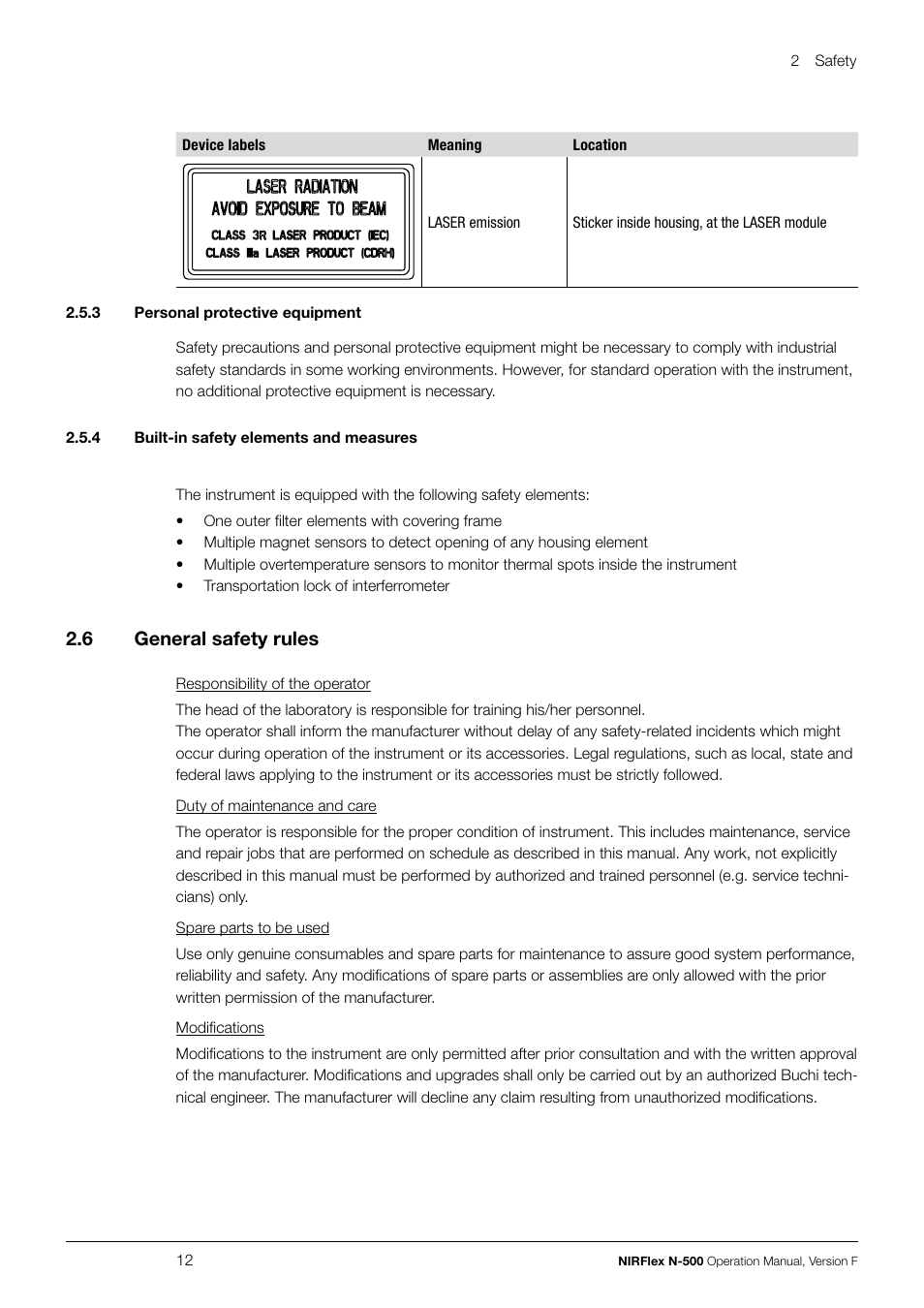 2 .6 general safety rules | BUCHI NIRFlex N-500 User Manual | Page 12 / 96