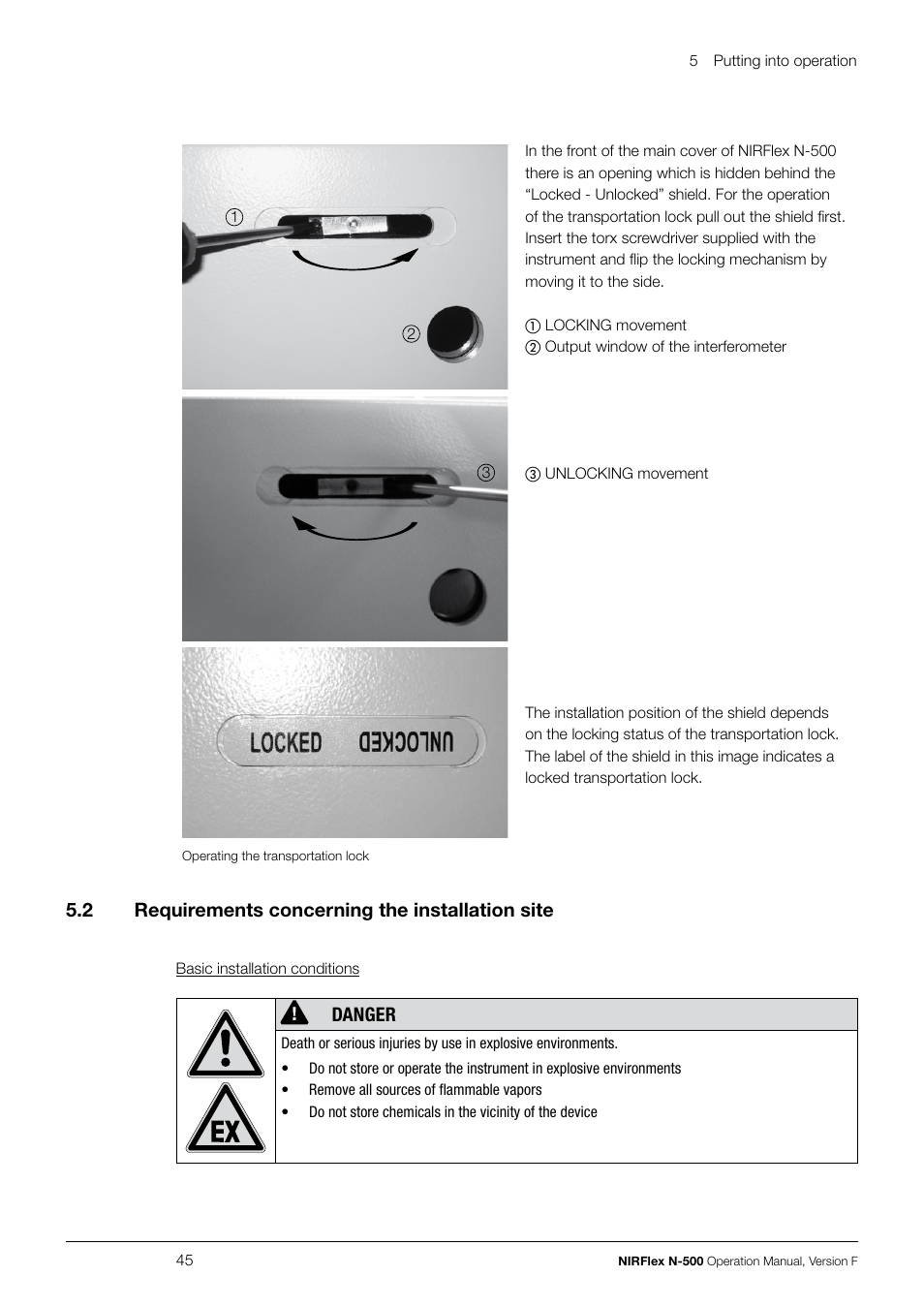 5 .2 requirements concerning the installation site, Danger | BUCHI NIRFlex N-500 User Manual | Page 45 / 96