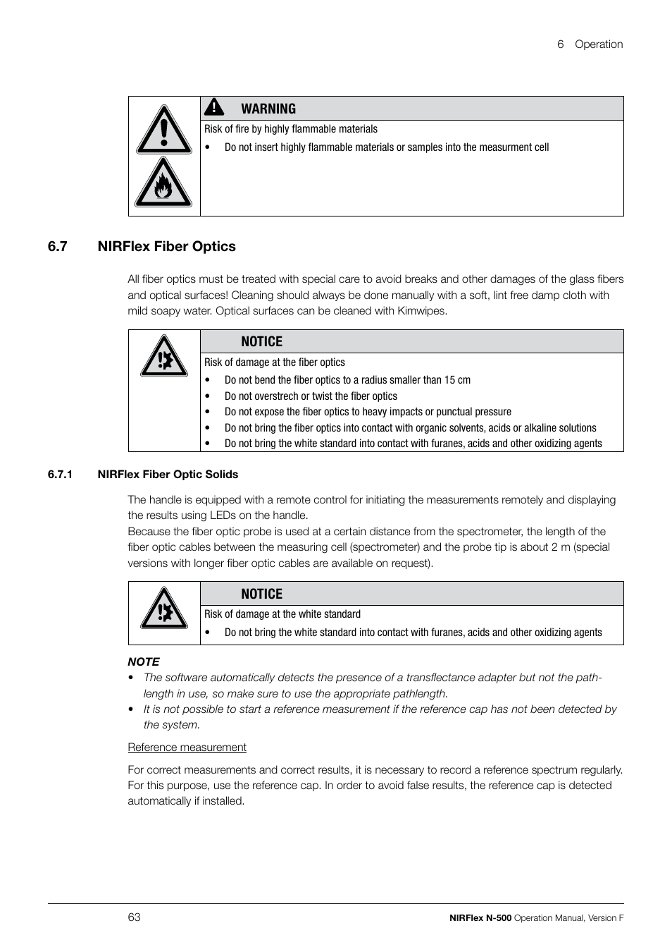 Warning, 6 .7 nirflex fiber optics, Notice | BUCHI NIRFlex N-500 User Manual | Page 63 / 96