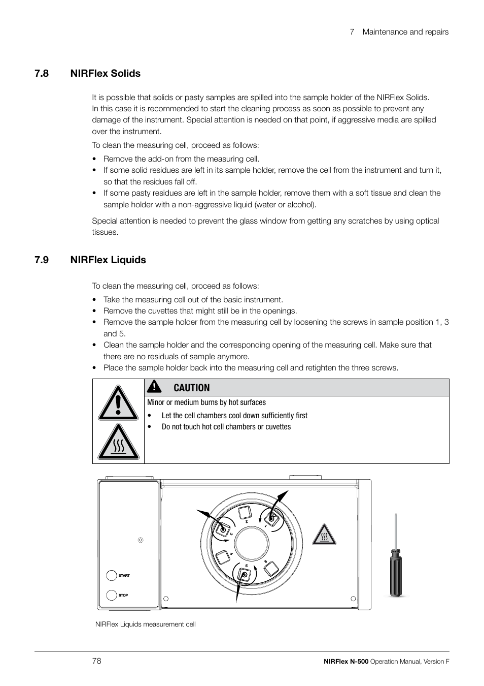 7 .8 nirflex solids, 7 .9 nirflex liquids, Caution | BUCHI NIRFlex N-500 User Manual | Page 78 / 96