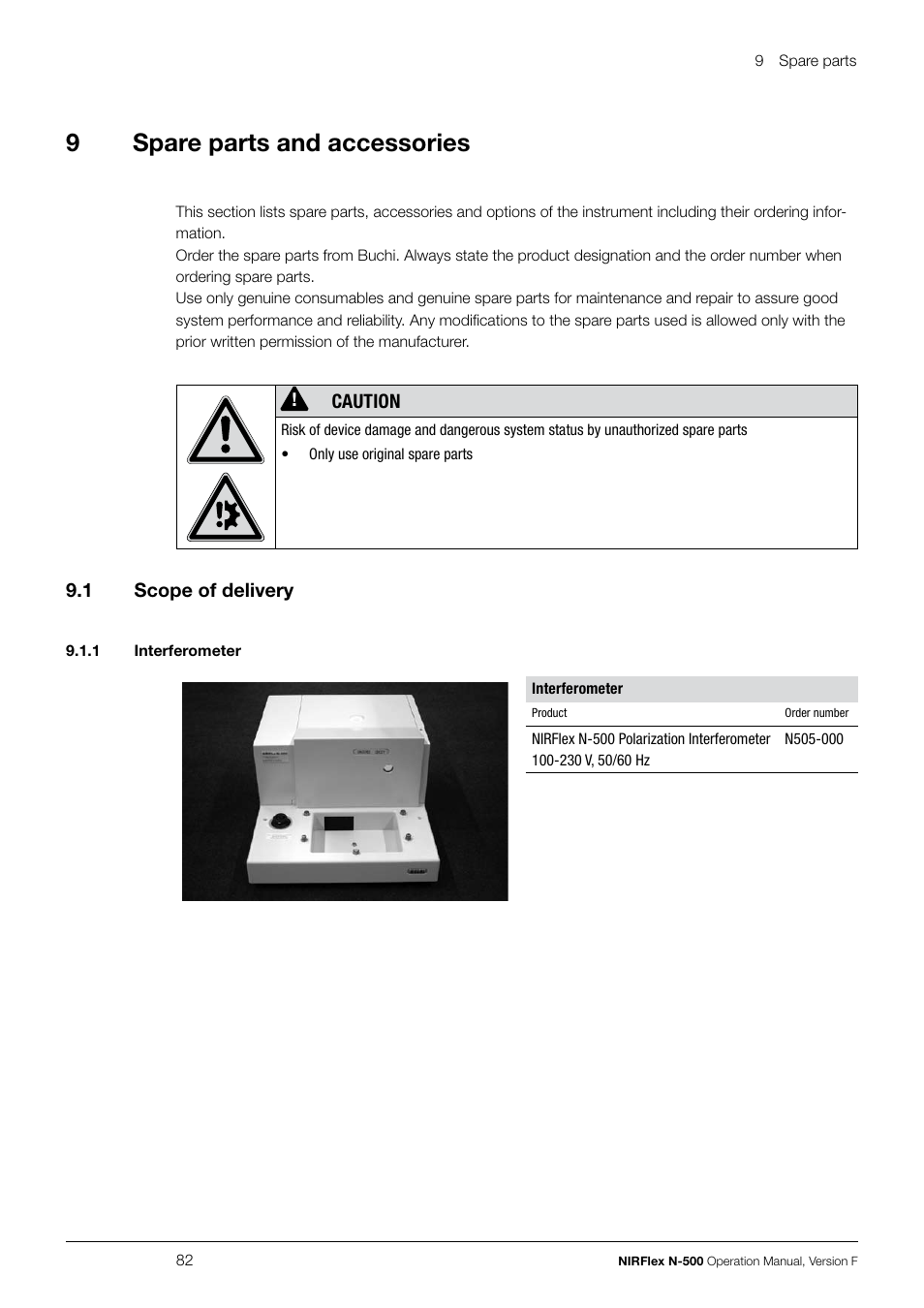 9spare parts and accessories | BUCHI NIRFlex N-500 User Manual | Page 82 / 96