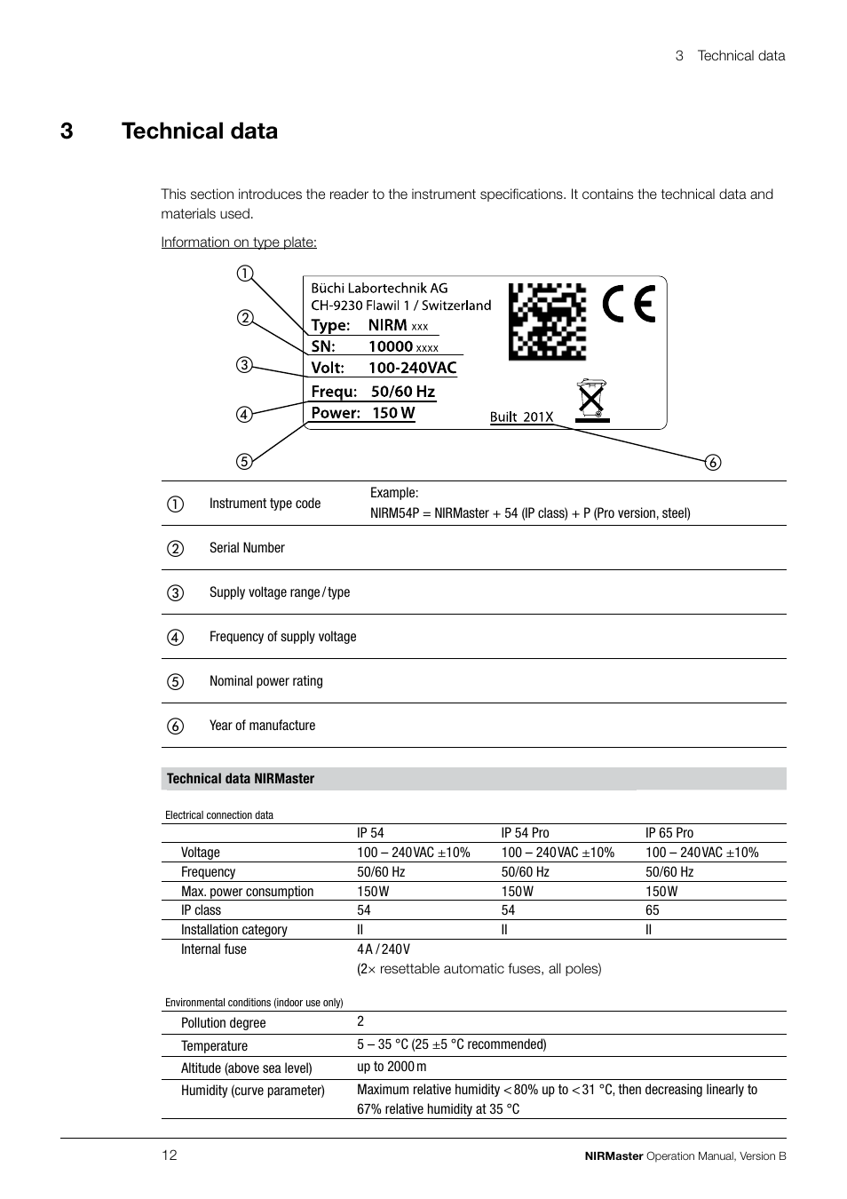 3technical data | BUCHI NIRMaste Pro IP65 User Manual | Page 12 / 72