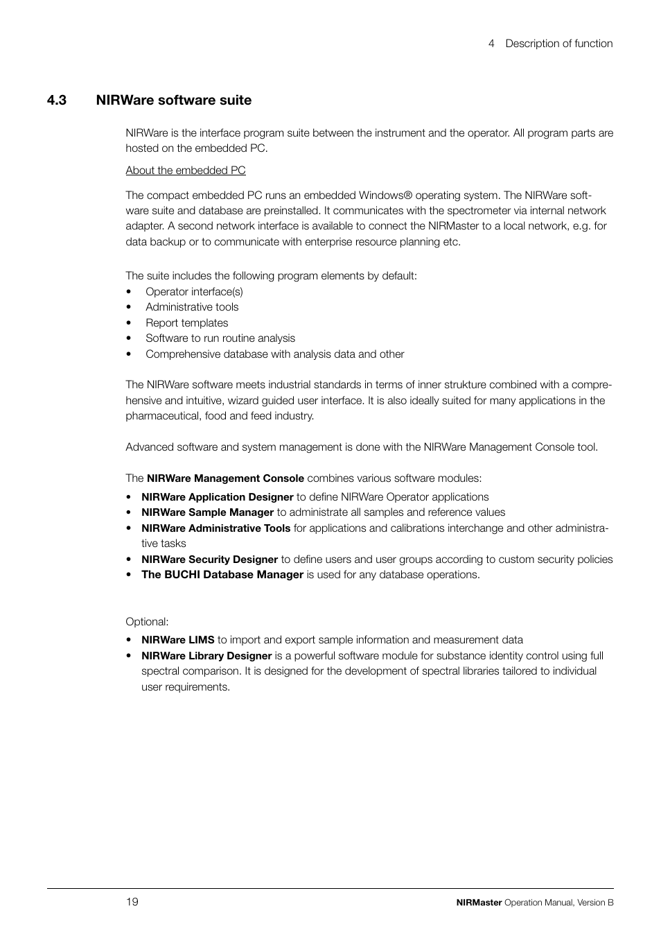 4 .3 nirware software suite | BUCHI NIRMaste Pro IP65 User Manual | Page 19 / 72