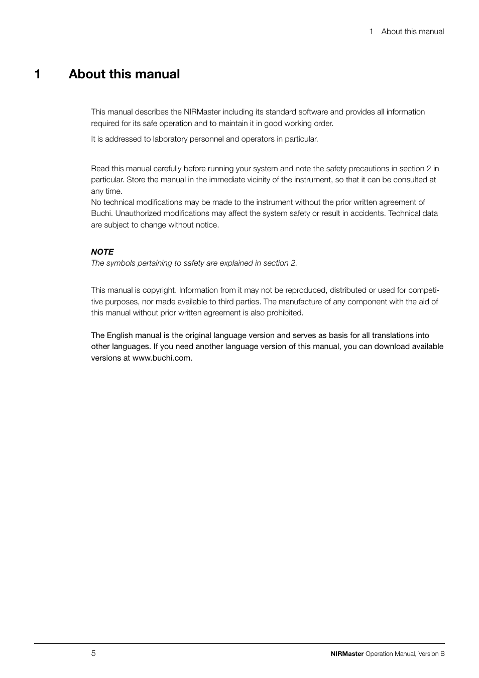 1about this manual | BUCHI NIRMaste Pro IP65 User Manual | Page 5 / 72