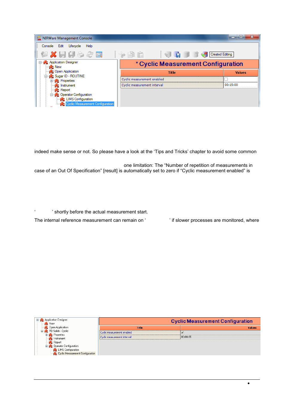 Prerequisites and limitations, Configuring an application for cyclic measurement | BUCHI NIRWare User Manual | Page 185 / 341