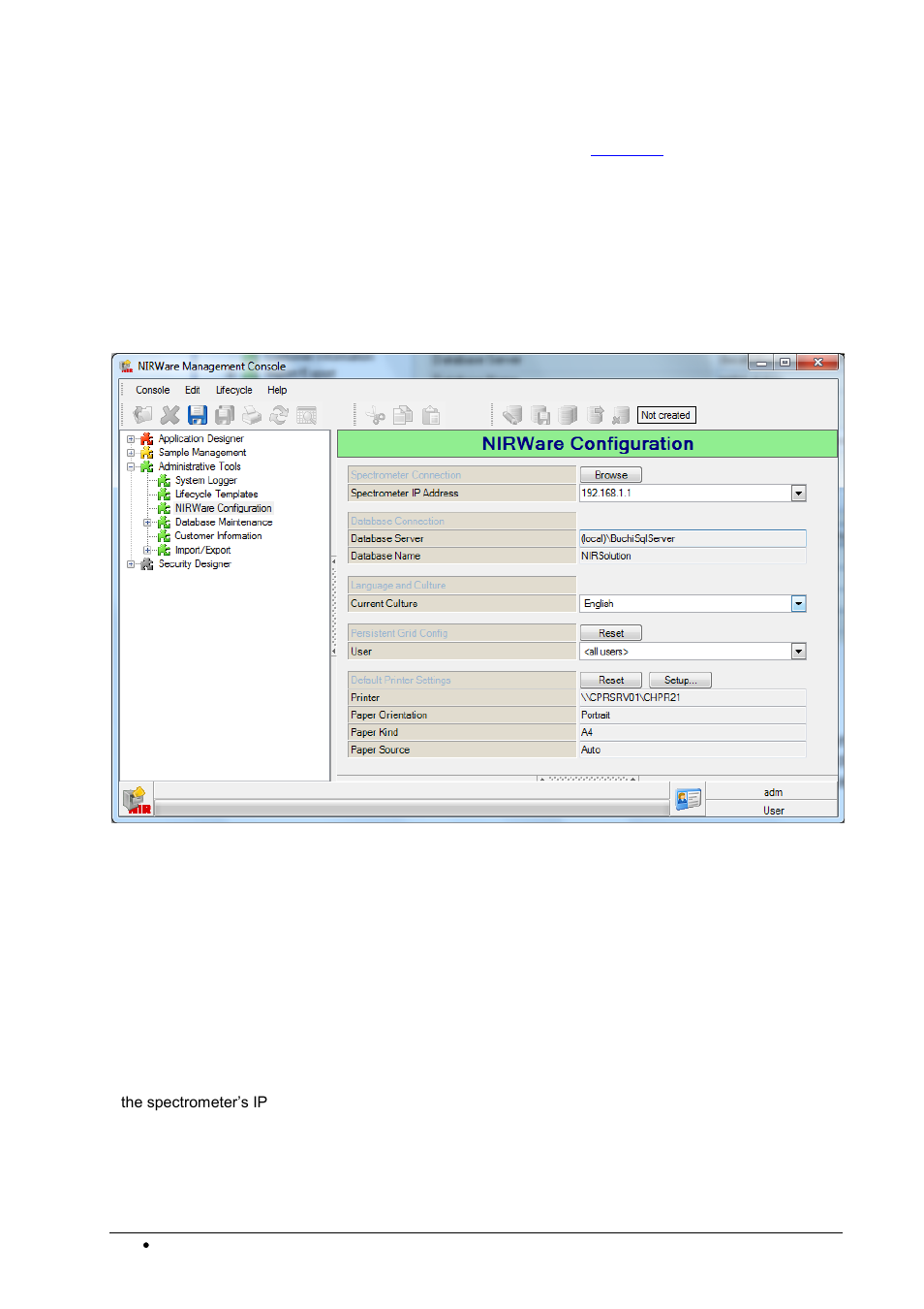 Nirware configuration, Spectrometer connection | BUCHI NIRWare User Manual | Page 228 / 341