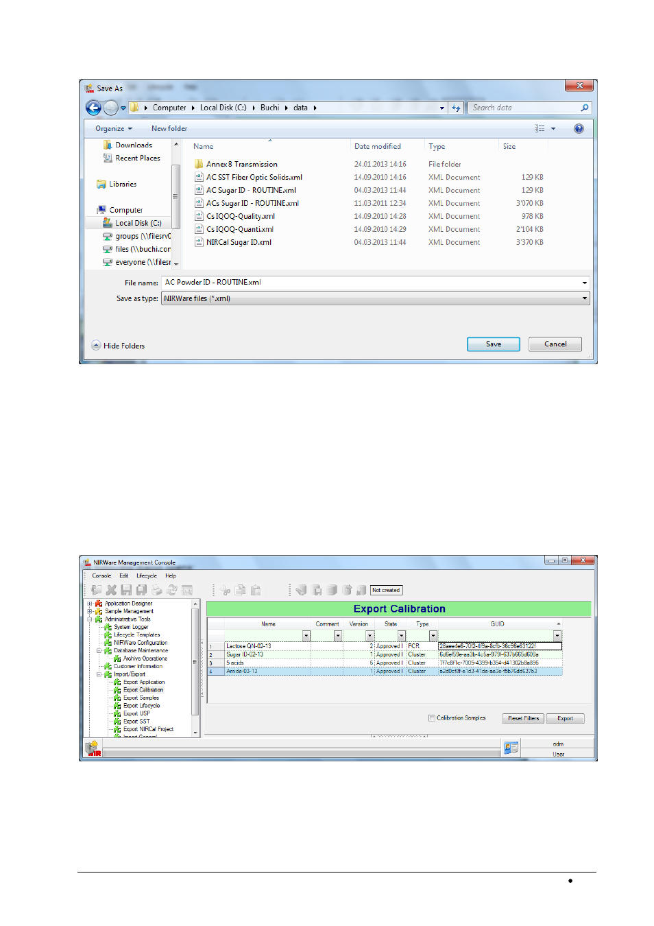 Export calibration | BUCHI NIRWare User Manual | Page 243 / 341