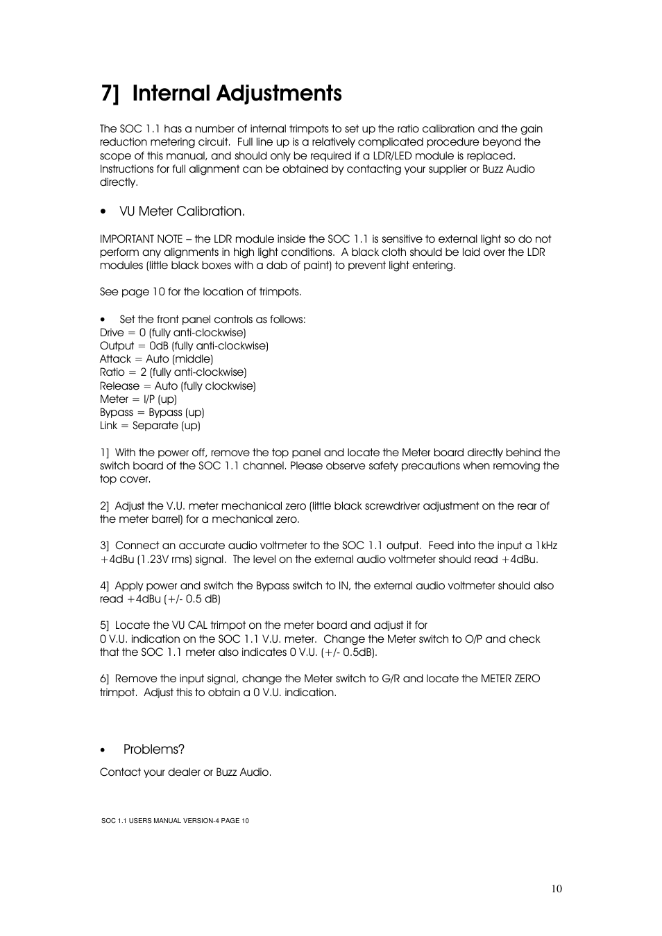 7] internal adjustments | Buzz Audio soc-1.1stereo optical compressor User Manual | Page 11 / 14