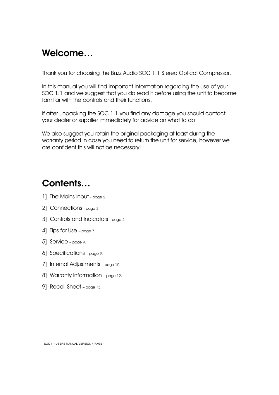 Buzz Audio soc-1.1stereo optical compressor User Manual | Page 2 / 14