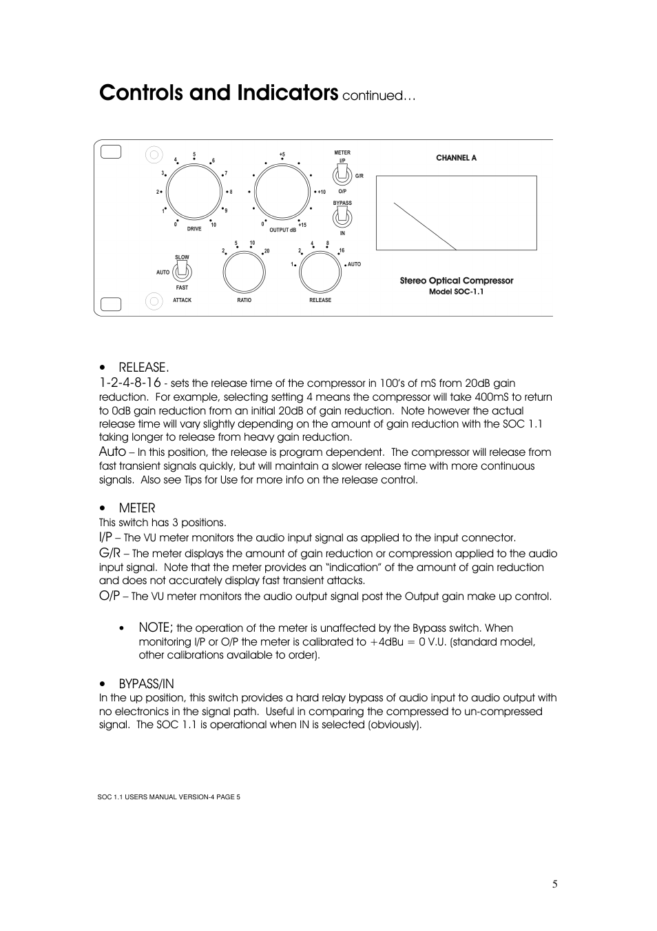 Controls and indicators | Buzz Audio soc-1.1stereo optical compressor User Manual | Page 6 / 14