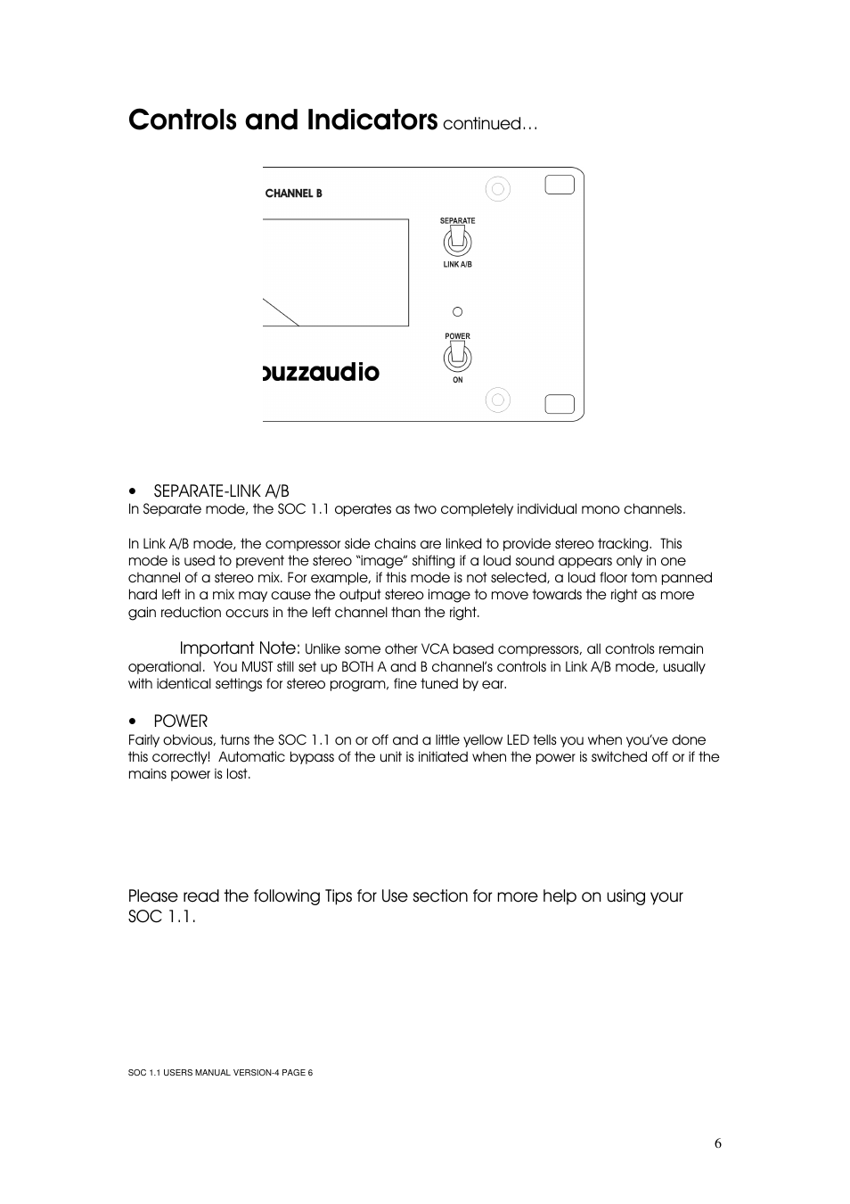 Controls and indicators | Buzz Audio soc-1.1stereo optical compressor User Manual | Page 7 / 14