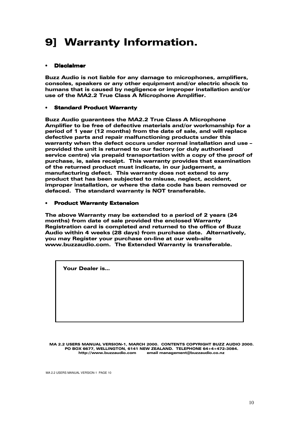 9] warranty information | Buzz Audio ma-2.2stereo microphone preamp User Manual | Page 11 / 11