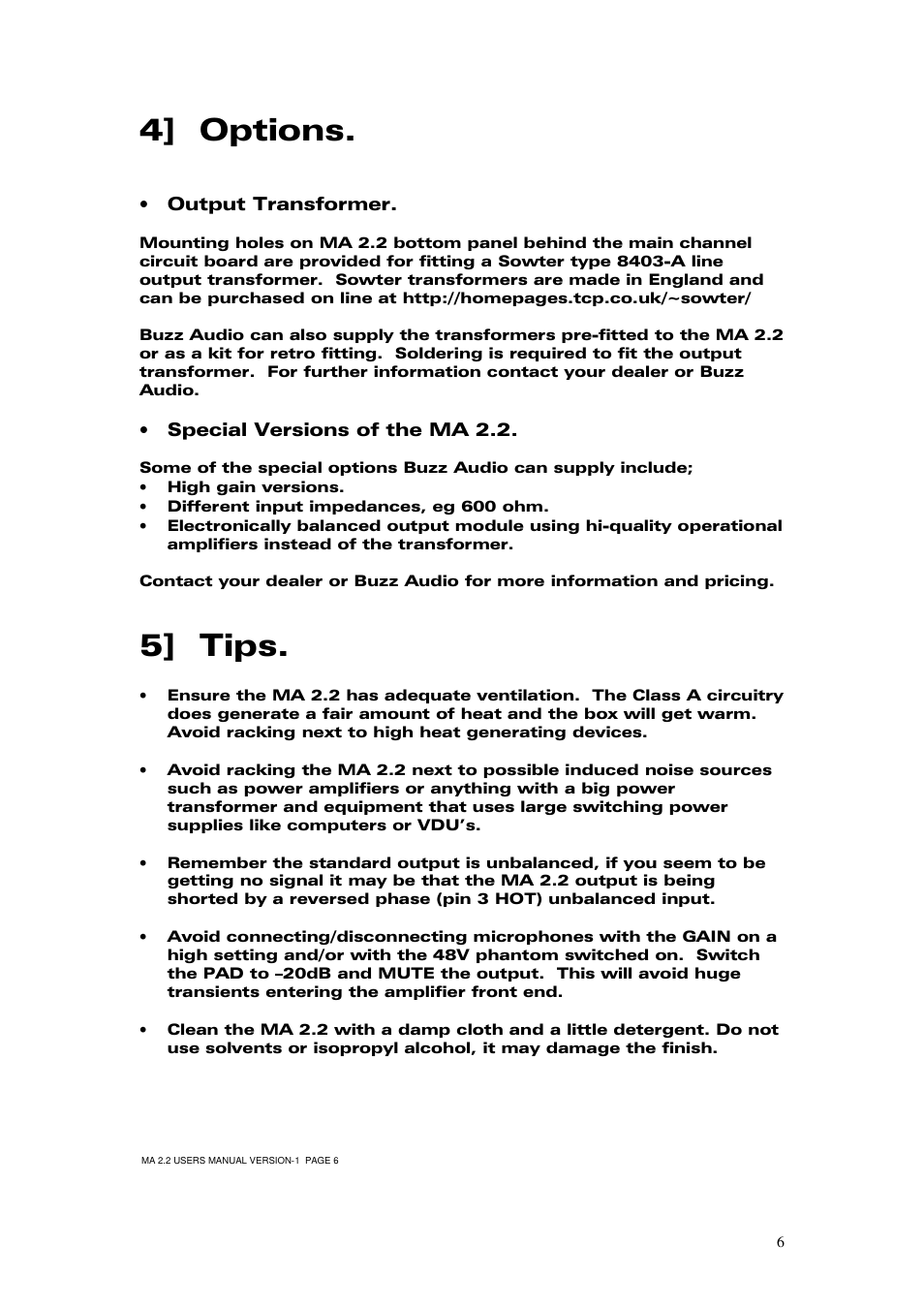 4] options, 5] tips | Buzz Audio ma-2.2stereo microphone preamp User Manual | Page 7 / 11