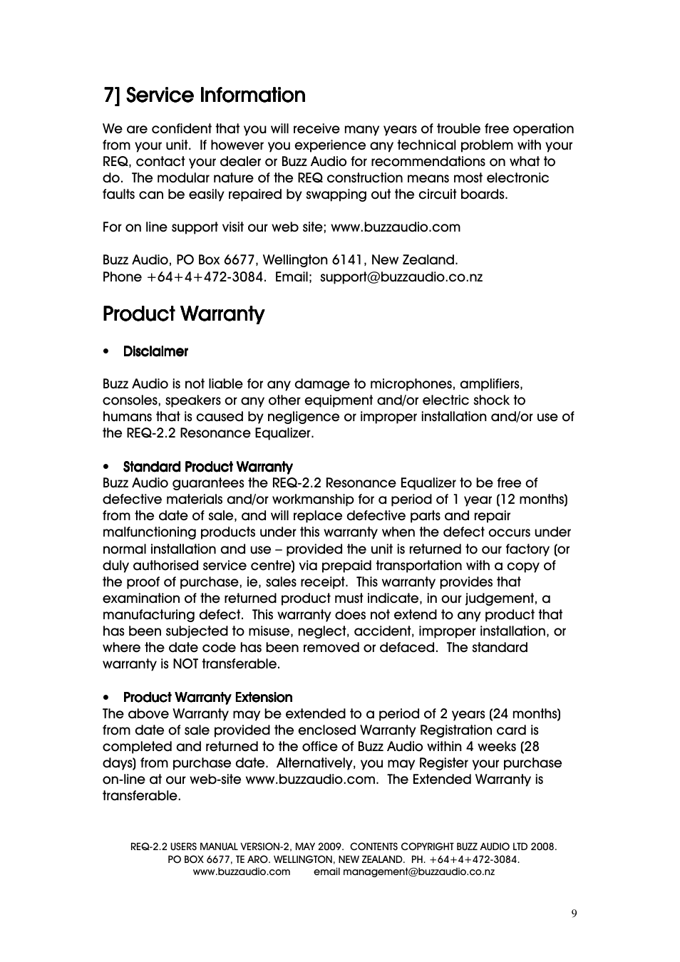 Product warranty | Buzz Audio req-2.2resonance equaliser User Manual | Page 9 / 17