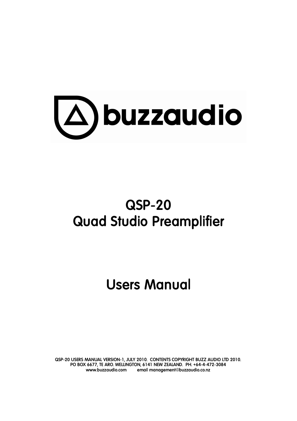Buzz Audio qsp-20studio mic preamplifier User Manual | 8 pages