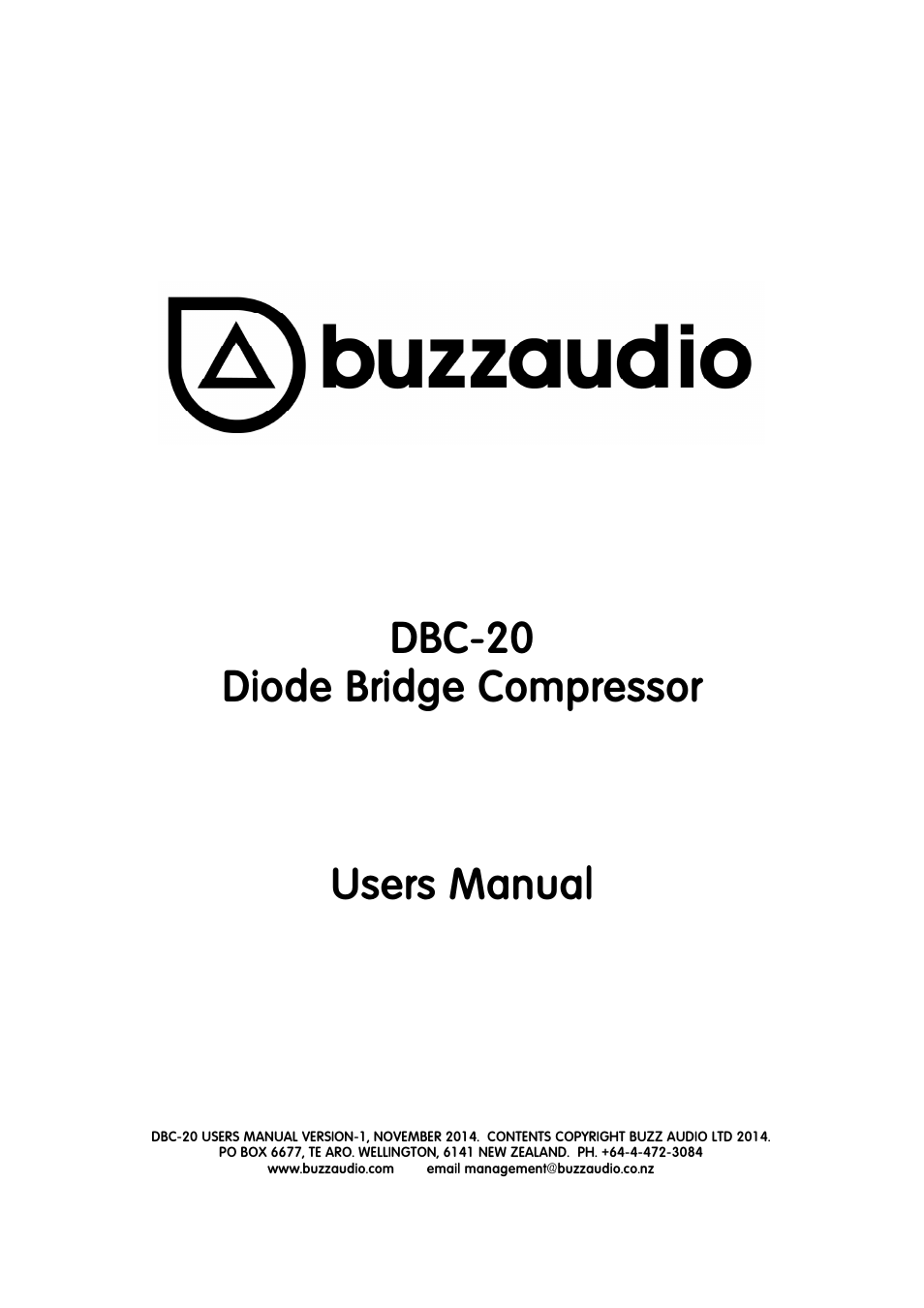 Buzz Audio dbc-20diode bridge compressor User Manual | 8 pages