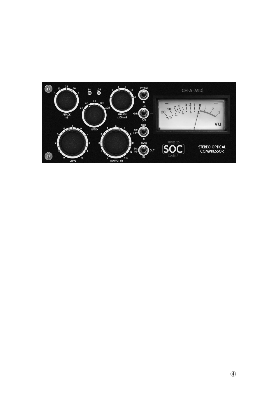 4] controls and indicators | Buzz Audio soc-20 mid side optical compressor User Manual | Page 4 / 10