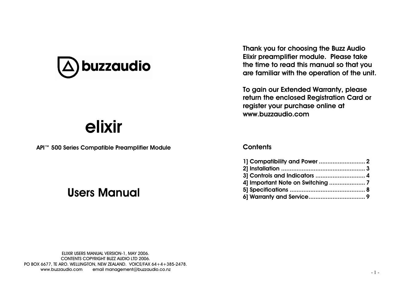 Buzz Audio elixir mic preamplifier User Manual | 6 pages