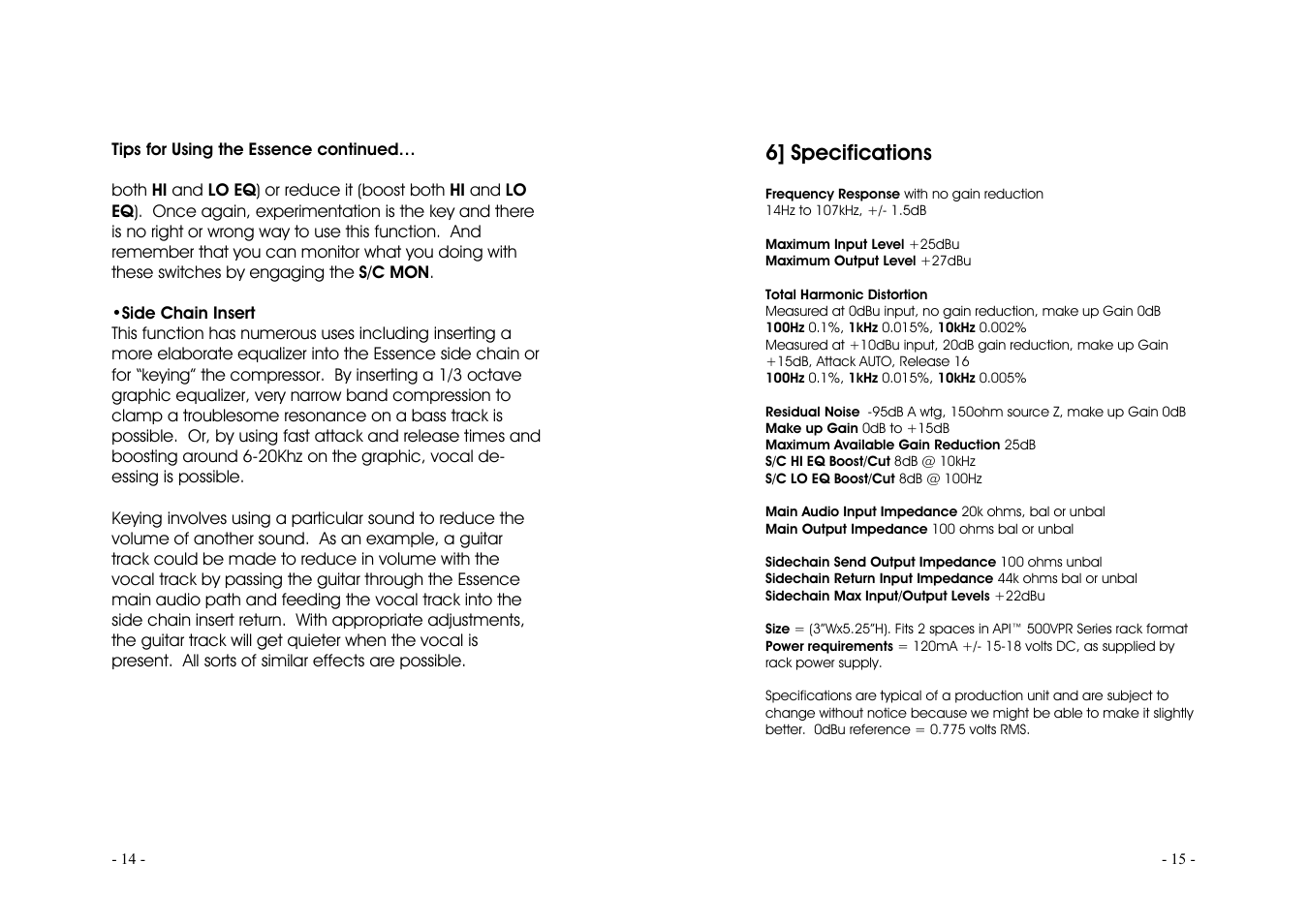 6] specifications | Buzz Audio essence optical compressor User Manual | Page 8 / 9