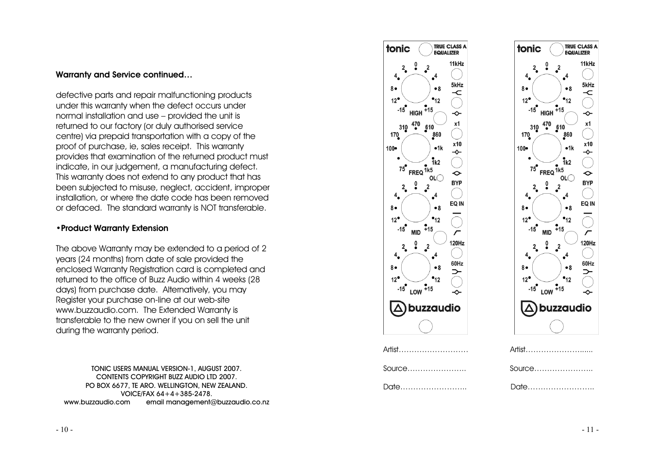 Buzz Audio tonic 3 band equaliser User Manual | Page 6 / 6