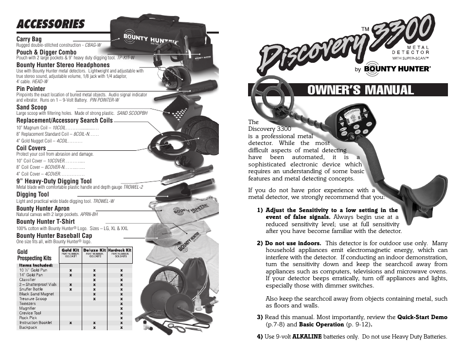 Bounty Hunter DISCOVERY 3300 User Manual | 12 pages