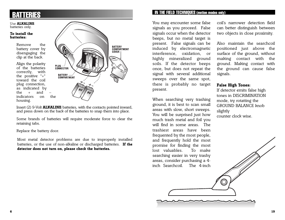 Batteries | Bounty Hunter DISCOVERY 3300 User Manual | Page 6 / 12