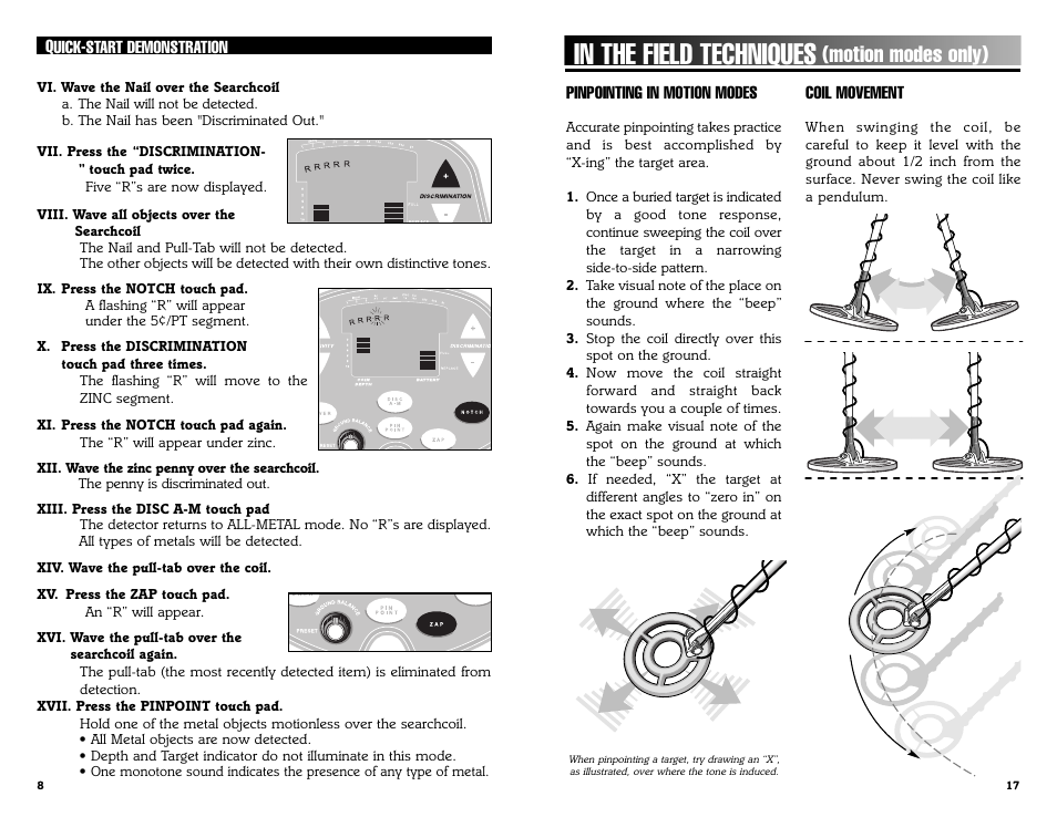 Motion modes only) | Bounty Hunter DISCOVERY 3300 User Manual | Page 8 / 12