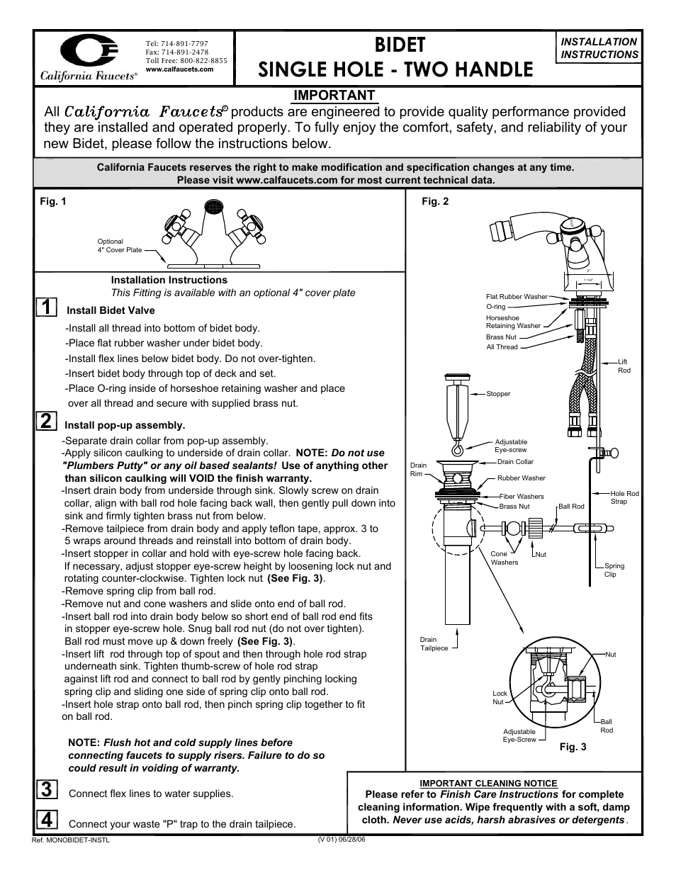 California Faucets Bidet Single Hole-Two Handle User Manual | 1 page