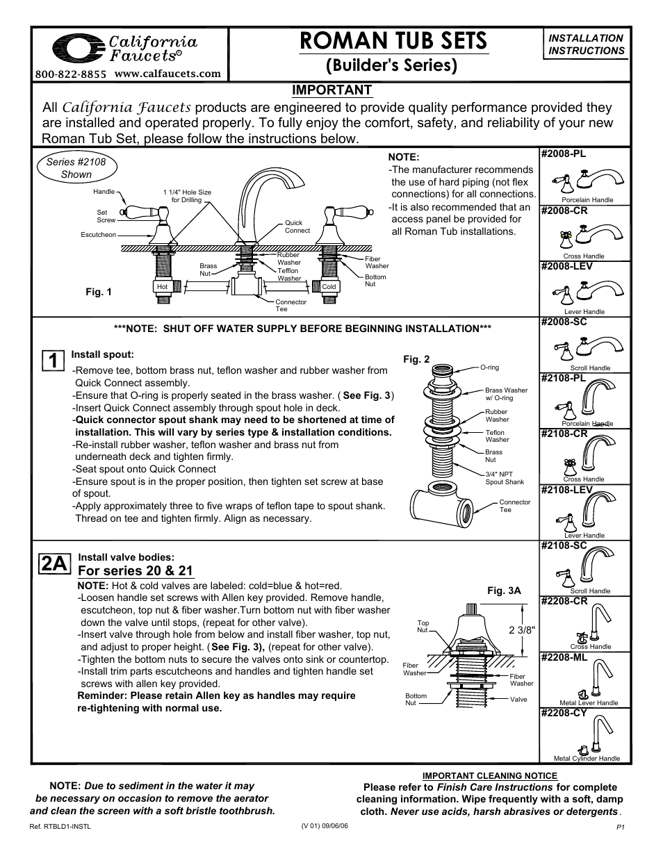 California Faucets Builder Series Roman Tub Sets User Manual | 2 pages