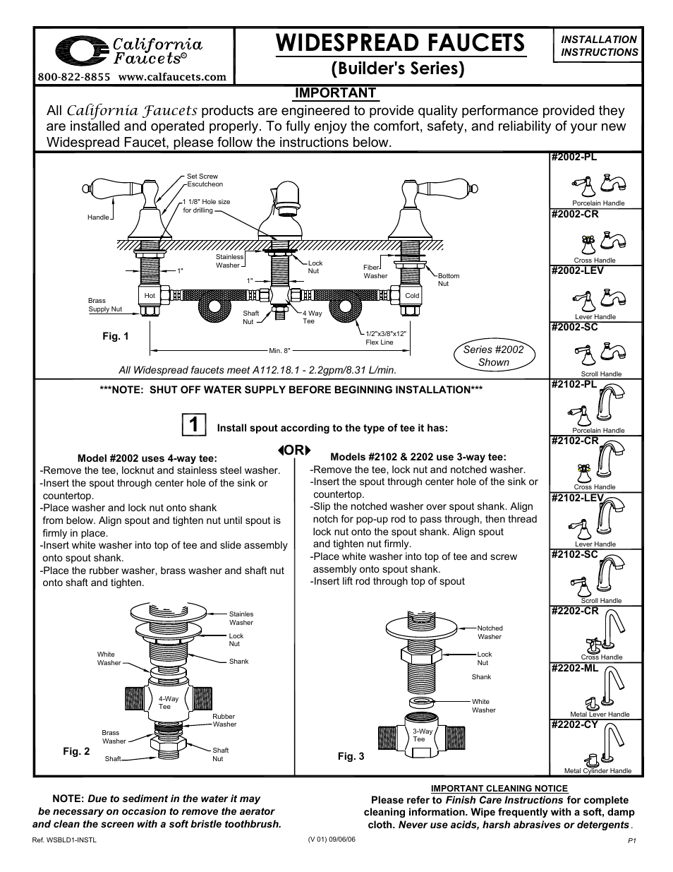 California Faucets Builder Series Widespread Faucets User Manual | 2 pages