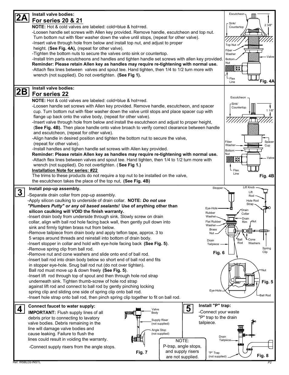For series 20 & 21, For series 22 | California Faucets Builder Series Widespread Faucets User Manual | Page 2 / 2