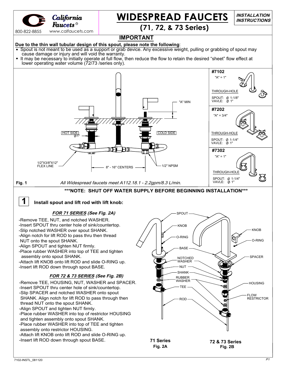 California Faucets Widespread Lavatory Faucet User Manual | 2 pages