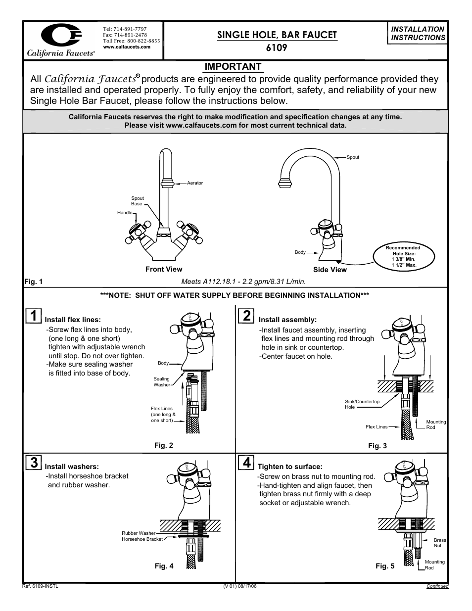 California Faucets Bar Faucet with Swivel Spout User Manual | 2 pages