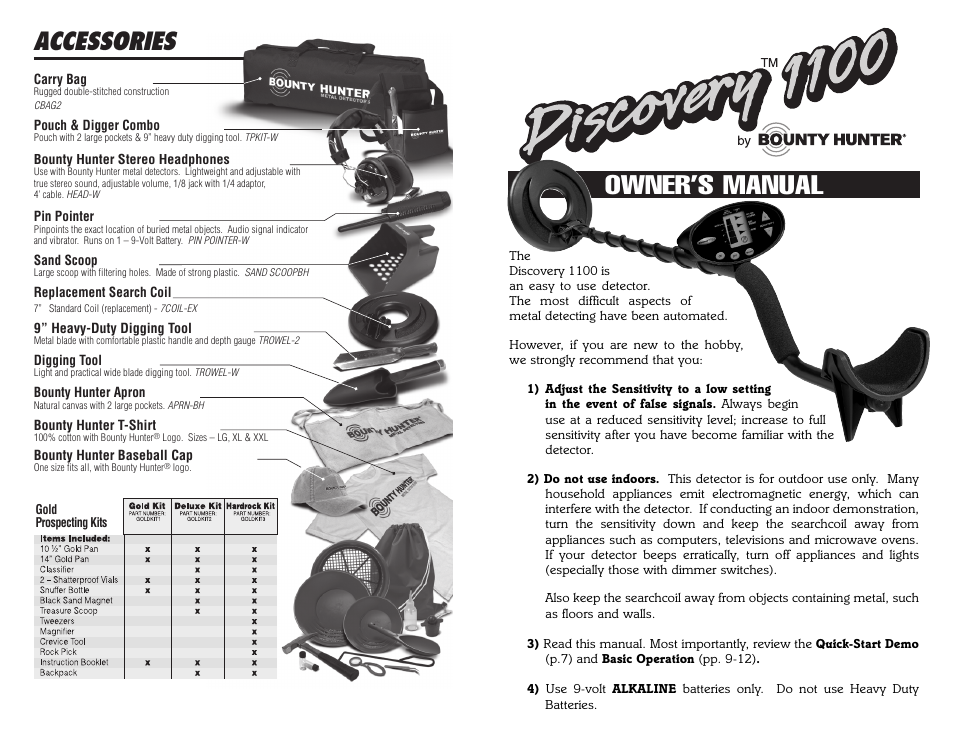 Bounty Hunter DISCOVERY 1100 User Manual | 10 pages
