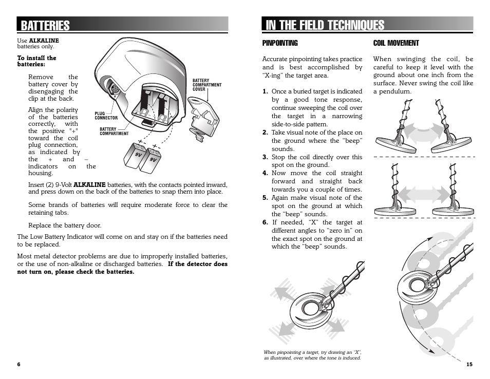 Batteries | Bounty Hunter DISCOVERY 1100 User Manual | Page 6 / 10