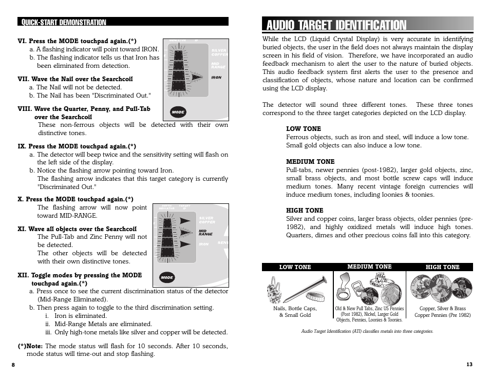Audio target identification | Bounty Hunter DISCOVERY 1100 User Manual | Page 8 / 10