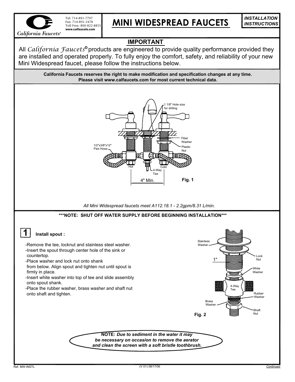 California Faucets Mini-Widespread Faucets User Manual | 2 pages