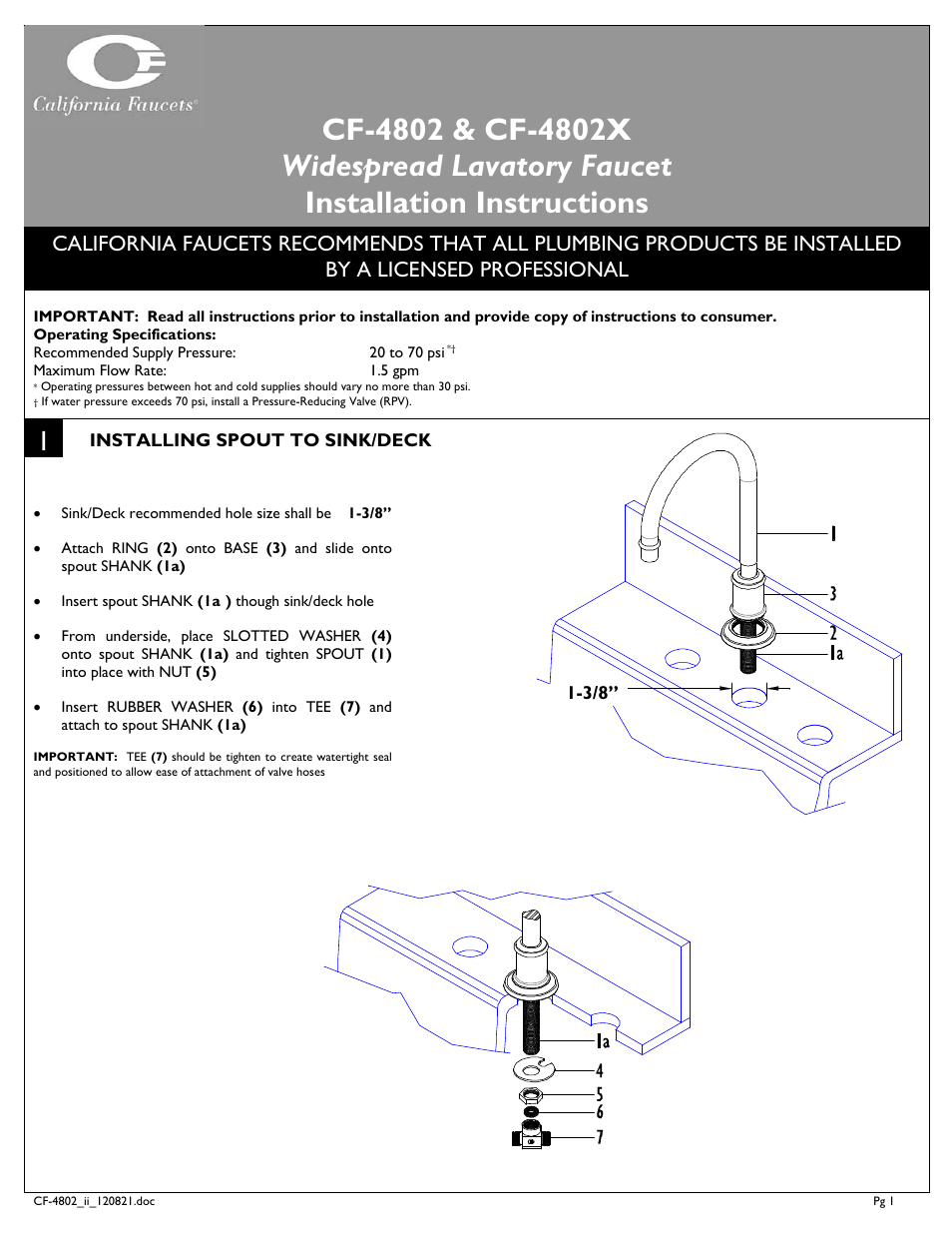 California Faucets Miramar 8" Widespread User Manual | 4 pages