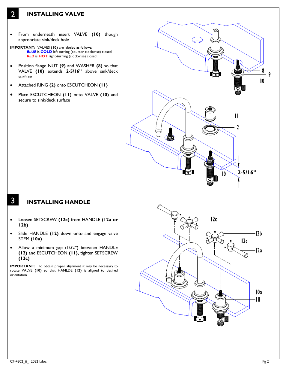 California Faucets Miramar 8" Widespread User Manual | Page 2 / 4